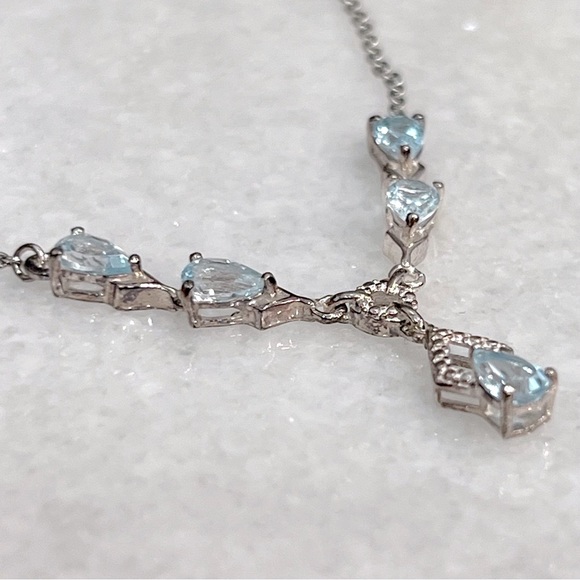 Sky Blue Topaz Sterling Silver Y Drop Necklace - Picture 2 of 10